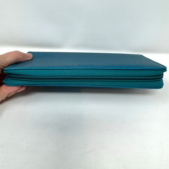 FiloFax Personal Compact Organizer Teal Saffiano Leather Planner Ring Zip Close - Picture 3 of 9